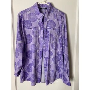West Marine First Mate 2 Purple Leafy Tropical Button Down Shirt Womens Large
